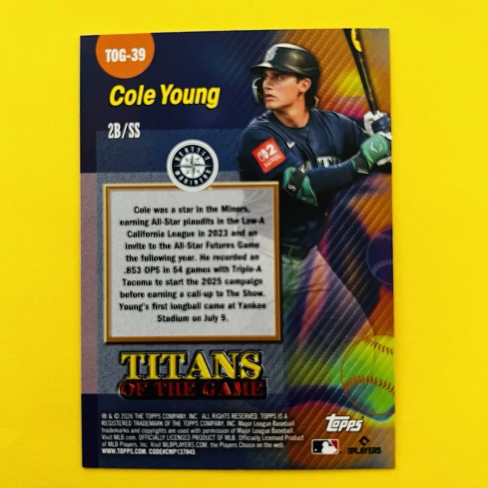 2026 Topps Series 2 Baseball Cole Young RC Titans of the Game Insert TOG-39‎